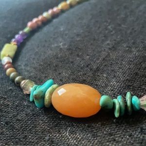 Turquoise Carnelian Jasper Amethyst Boho Gemstone Necklace